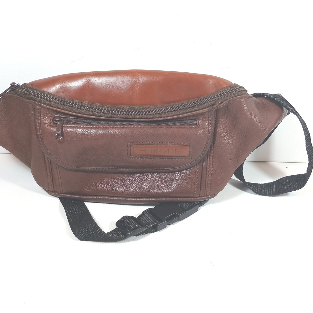 Vintage LL Bean Traveler Brown Leather Fanny Pack Waist Bag Belt Pouch Gorpcore